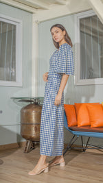 Load image into Gallery viewer, Corset in Blue and White Gingham Linen
