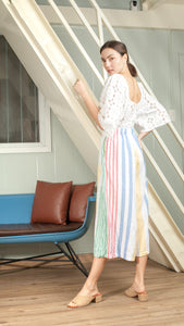 Multicolor Stripe Full Elastic Wide Hem Pants - Petite and Regular