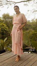 Load image into Gallery viewer, Short Mushroom Sleeve Wrap Long Dress — Floral
