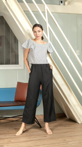 Gathered Waist Square Pants in Black