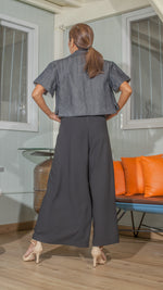 Load image into Gallery viewer, Oversized Lapel Crop Top in Blue Denim
