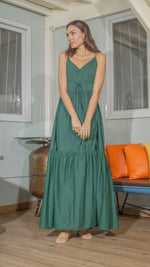 Load image into Gallery viewer, Double Strap V-Neckline Long Dress in Plant Lightweight Cotton Weave
