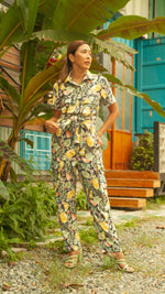 Load image into Gallery viewer, Short Sleeve Tapered Jumpsuit — Pineapple Print
