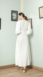 Load image into Gallery viewer, 3/4 Mushroom Sleeve Wrap Long Dress — White
