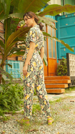 Load image into Gallery viewer, Front Zip Lapel Tapered Jumpsuit — Pineapple

