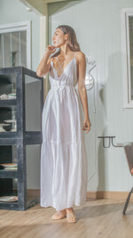 Load image into Gallery viewer, Double Strap V-Neckline Long Dress in White Linen
