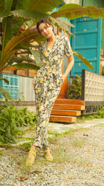 Load image into Gallery viewer, Front Zip Lapel Tapered Jumpsuit — Pineapple
