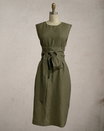 Load image into Gallery viewer, Wide Wrap Belt Dress — Fatigue Green Linen
