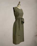 Load image into Gallery viewer, Wide Wrap Belt Dress — Fatigue Green Linen
