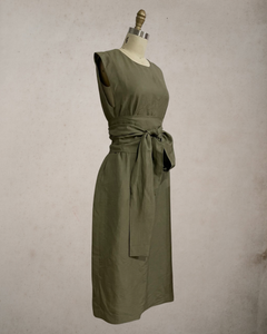 Wide Wrap Belt Dress — Fatigue Green Linen