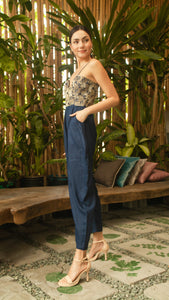 Sweetheart Baggy Jumpsuit — Blue & Gold