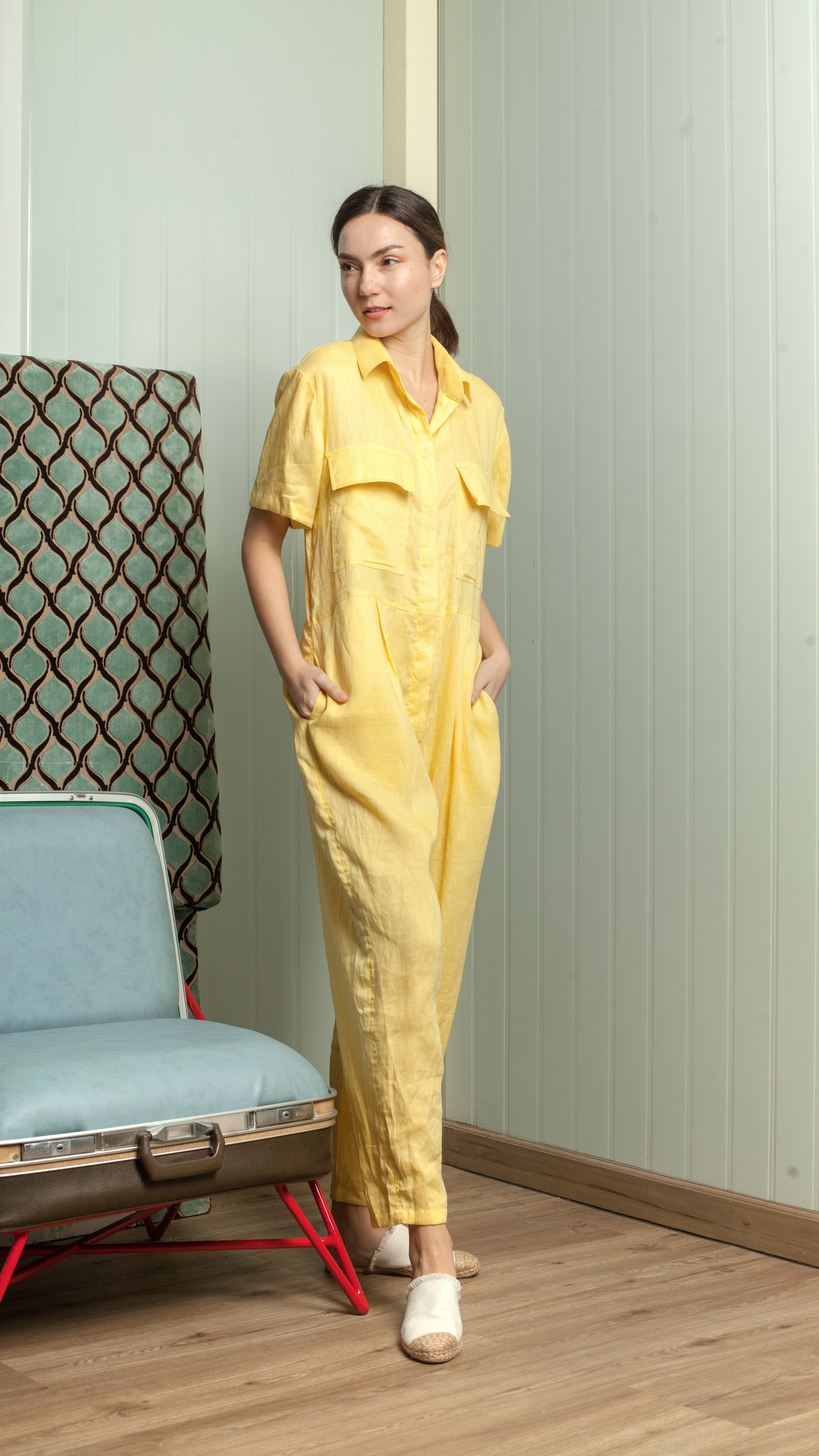 Oversized Short Sleeve Baggy Jumpsuit — Canary Yellow