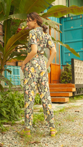 Front Zip Lapel Tapered Jumpsuit — Pineapple