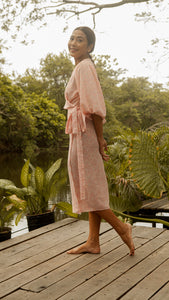 3/4 Mushroom Sleeve Wrap Midi Dress — Floral