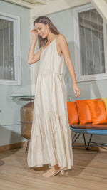 Load image into Gallery viewer, Double Strap V-Neckline Long Dress in Beige Linen
