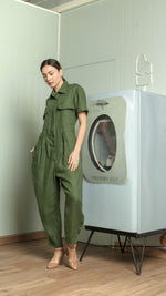 Load image into Gallery viewer, Oversized Short Sleeve Baggy Jumpsuit — Army Green
