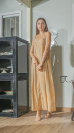 Load image into Gallery viewer, Tie Back Ribbon Dress in Nude Lightweight Cotton Weave

