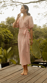 Load image into Gallery viewer, Short Mushroom Sleeve Wrap Long Dress — Floral

