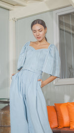 Load image into Gallery viewer, Corset in Light Blue Woven Linen
