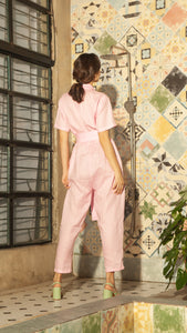 Oversized Short Sleeve Baggy Jumpsuit — Baby Pink