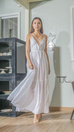 Load image into Gallery viewer, Double Strap V-Neckline Long Dress in White Linen
