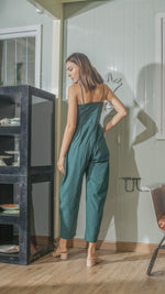 Load image into Gallery viewer, Sweetheart Baggy Jumpsuit in Dark Emerald Linen
