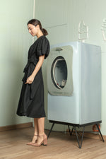 Load image into Gallery viewer, Short Mushroom Sleeve Wrap Midi Dress — Black
