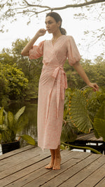 Load image into Gallery viewer, Short Mushroom Sleeve Wrap Long Dress — Floral
