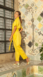 Load image into Gallery viewer, Oversized Short Sleeve Baggy Jumpsuit — Dark Yellow
