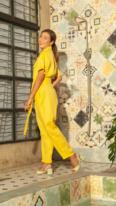 Oversized Short Sleeve Baggy Jumpsuit — Dark Yellow