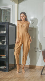 Load image into Gallery viewer, Sweetheart Baggy Jumpsuit in Dark Tan Linen
