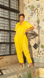 Load image into Gallery viewer, Oversized Short Sleeve Baggy Jumpsuit — Dark Yellow

