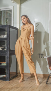 Sweetheart Baggy Jumpsuit in Dark Tan Linen