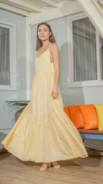 Load image into Gallery viewer, Double Strap V-Neckline Long Dress in Light Yellow Lightweight Cotton Weave
