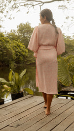 Load image into Gallery viewer, 3/4 Mushroom Sleeve Wrap Midi Dress — Floral

