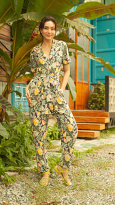 Front Zip Lapel Tapered Jumpsuit — Pineapple