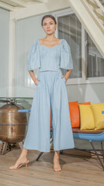 Load image into Gallery viewer, Corset in Light Blue Woven Linen
