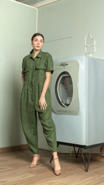 Load image into Gallery viewer, Oversized Short Sleeve Baggy Jumpsuit — Army Green
