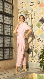 Load image into Gallery viewer, Oversized Short Sleeve Baggy Jumpsuit — Baby Pink
