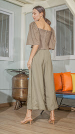Load image into Gallery viewer, Double Front Pleat Wide Leg Pants in Fatigue Green Linen
