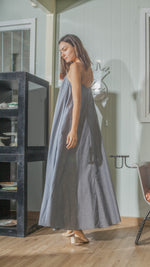 Load image into Gallery viewer, Spaghetti Strap Balloon Dress in Linen Chambray
