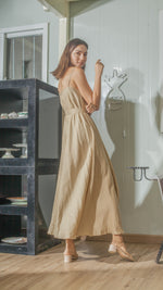 Load image into Gallery viewer, Spaghetti Strap Balloon Dress in Tan Linen
