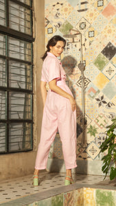 Oversized Short Sleeve Baggy Jumpsuit — Baby Pink