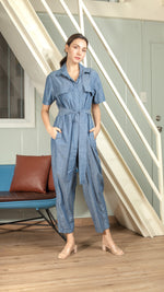 Load image into Gallery viewer, Oversized Short Sleeve Baggy Jumpsuit — Soft Denim Blue
