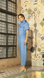 Load image into Gallery viewer, Oversized Short Sleeve Baggy Jumpsuit — Bright Blue
