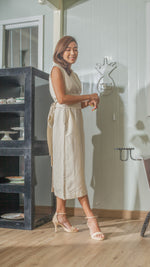 Load image into Gallery viewer, Wide Wrap Belt Dress — Beige Linen
