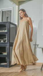 Load image into Gallery viewer, Spaghetti Strap Balloon Dress in Tan Linen

