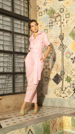Load image into Gallery viewer, Oversized Short Sleeve Baggy Jumpsuit — Baby Pink
