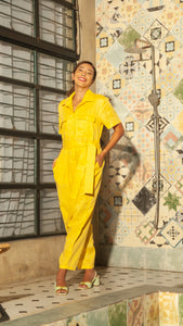 Oversized Short Sleeve Baggy Jumpsuit — Dark Yellow