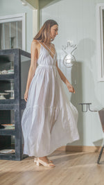 Load image into Gallery viewer, Double Strap V-Neckline Long Dress in White Linen
